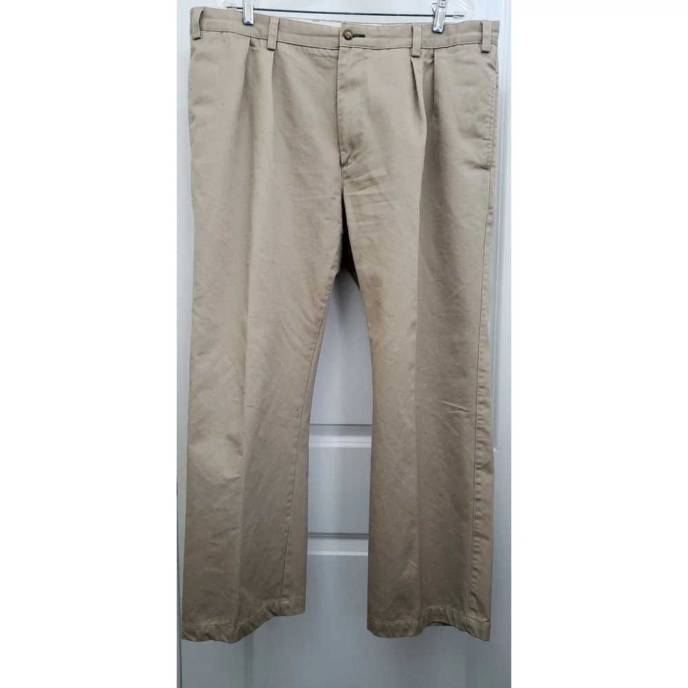 Orvis Mens Dress Pants Kight‎ Khaki Zip Fly Pockets No Cuff Pleated Cotton 40